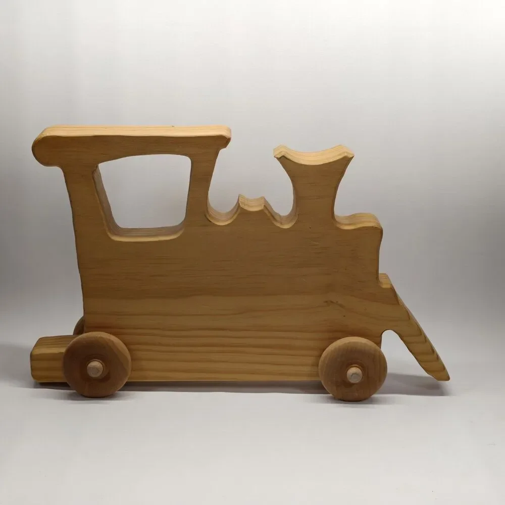 Handmade Wooden Train Locomotive Shelf Sitter Folk Art Decor Rolling Toy 15 Inch